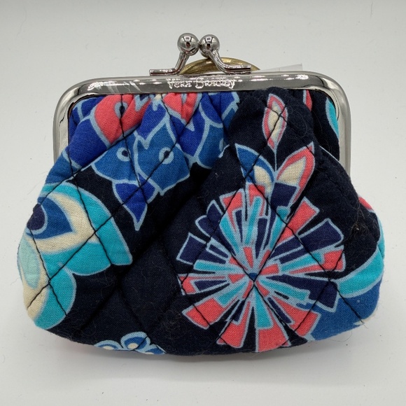 Vera Bradley Kiss Coin Purse Lotus Flower Swirl Blues Pinks - Picture 6 of 7